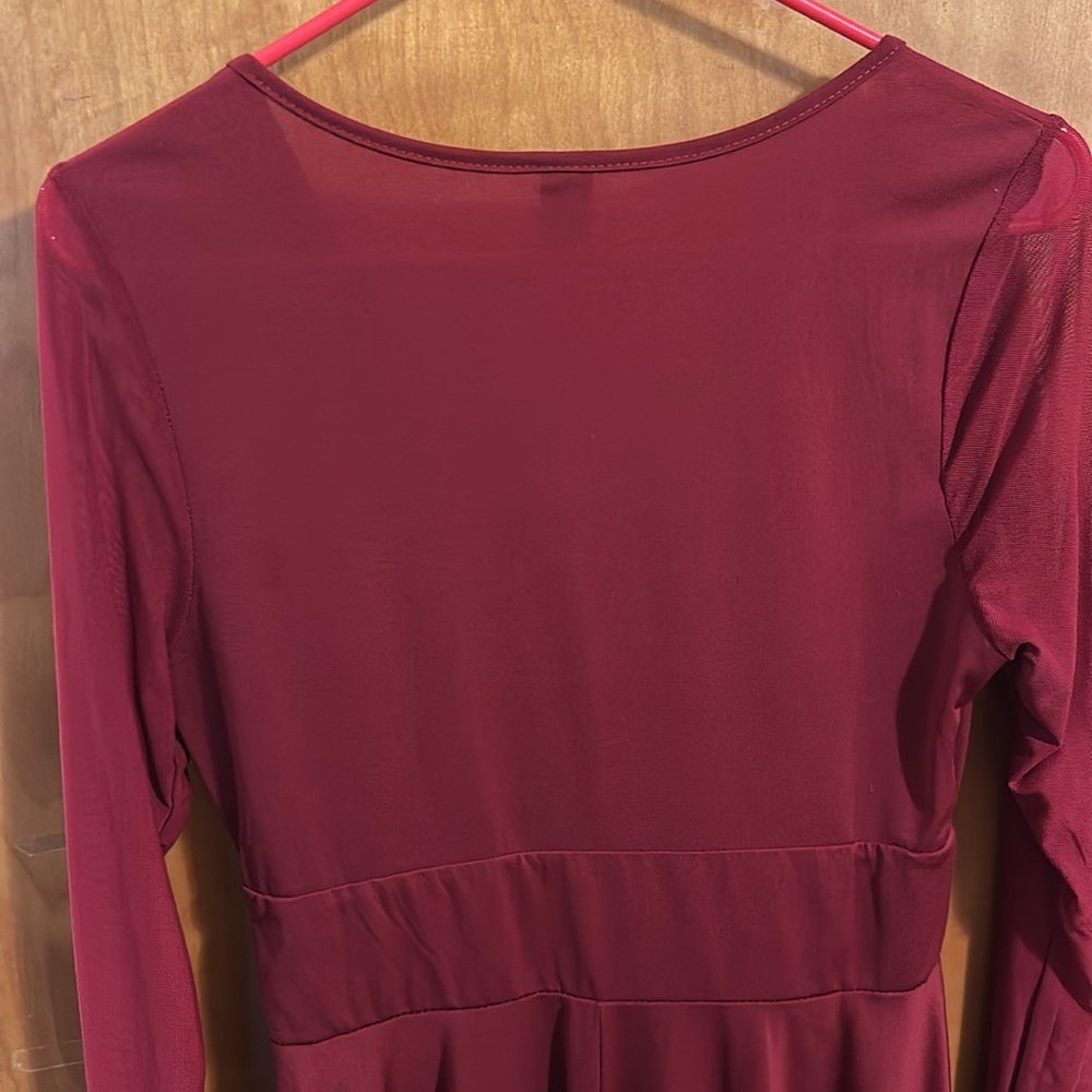 SHEIN Mesh Sleeve Knee Length Dress - Burgundy - Picture 8 of 9